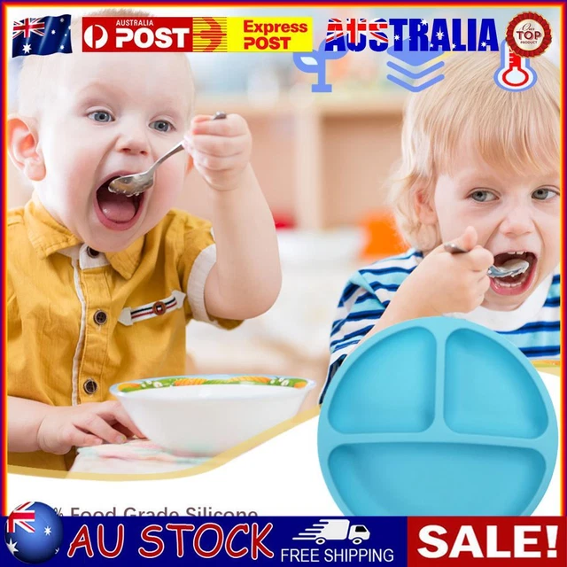 Cute Baby Infant Dining Plate Non Slip Training Sucker Dishes Tableware (Blue)