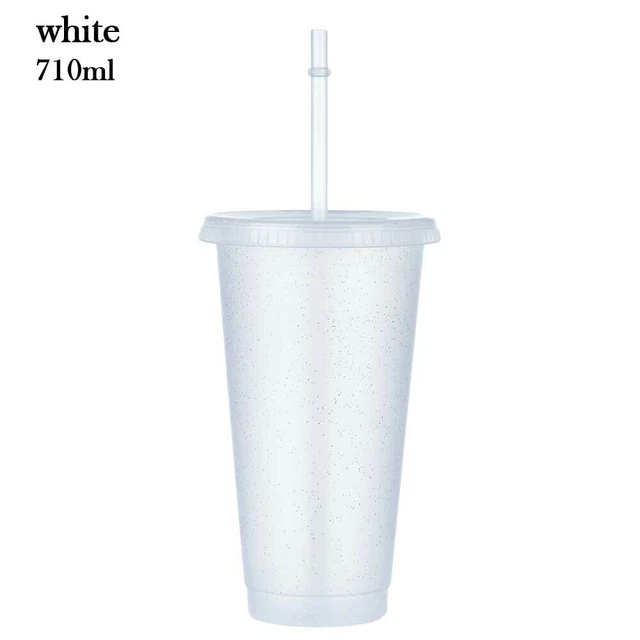 30pc Drinking Water Bottle Flash Powder Shiny Reusable Glitter Cold Cup W/Straw