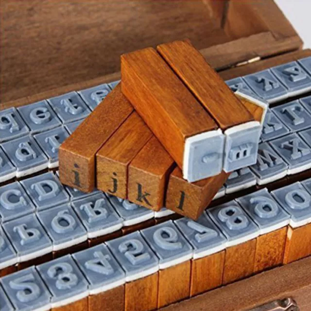 70er Stempel set box Holz stempelset Alphabet Buchstaben Letters als Geschenk