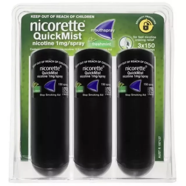 Nicorette Quick Mist Spray Triple Pack (3x150 Doses) Quit Smoking - Free Postage