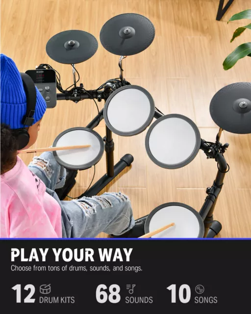 Donner DED-70 Kids Junior Electric Drum Set 4 Quiet Mesh Pad 68 Sounds 2