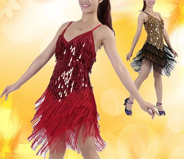 VESTITO FRANGE SPETTACOLO Charleston Ballo Danza Donna Frills Show