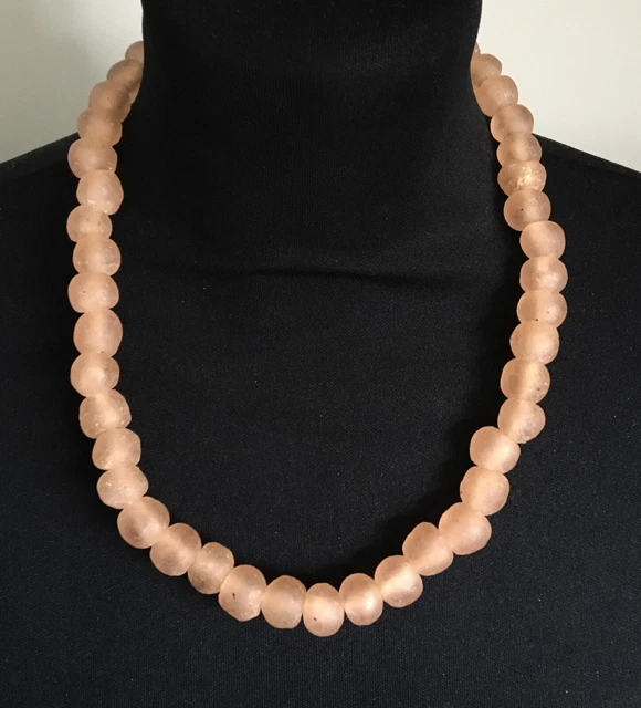 Collier Africain Perles De Verre Orange Peuple Krobo Ghana - Occasion Très Bon état
