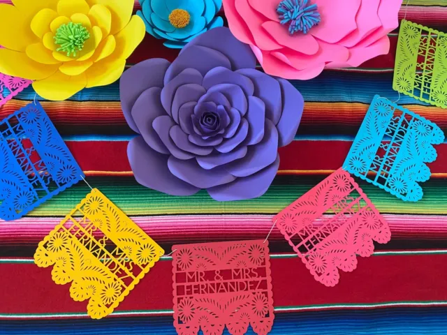 personalized wedding colorful papel picado, fiesta party
