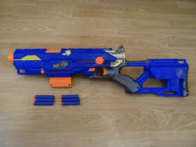 NERF Blue, Black & Gold LONG STRIKE CS-6 Missile Firing Toy Gun 27 ins Long