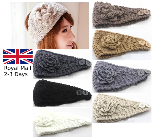 XL Women Ladies Winter Elegant Floral Knitted Wool Headband Hairband Earmuffs