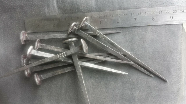 10 piece Square Head Hand Forged Blacksmiths Wrought Iron Nails 140 mm Long