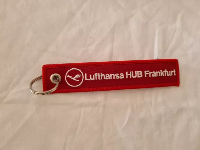 Lufthansa - rot- Schlüsselanhänger - beidseitig gestickt - Neu, Frankfurt, HUB