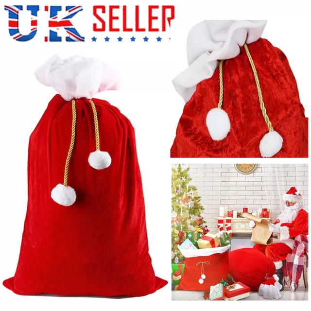 Large Red Santa Sack Father Christmas Drawst Bag Xmas Stocking Party Gift Bags Q 2