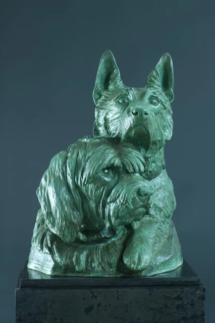 Antique Large Bronze Group Chien Berger Briard Irenée Rochard Art Deco 60 cm 2