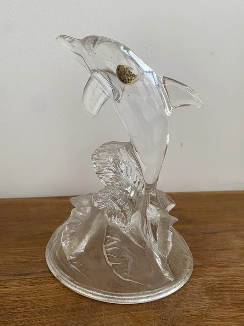 Figurine Dauphin En Cristal Bleu – Cristal D’Arques (15 Cm), Vintage France