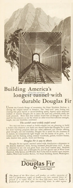 1927 West Coast Lumber Bureau Ad Cascade Tunnel Great Northern Railway Railroad