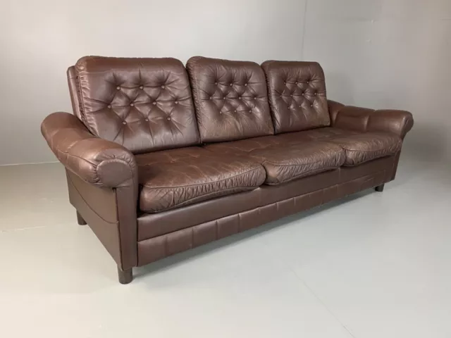 EB4986 Vintage Danish Leather Sofa, 1970s, 1980s, Retro, MCM Vintage M3SS