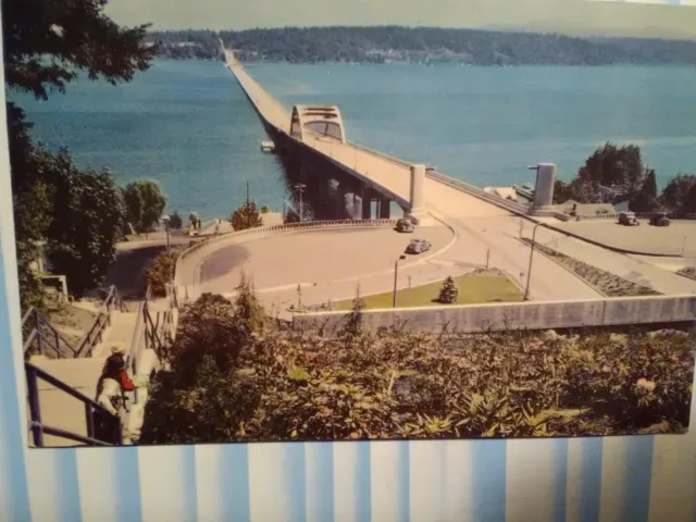 Vintage Post Card Aerial View Over Lake Washington Bridge Seattle Washington