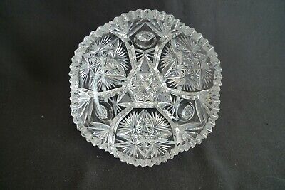Vintage American Brilliant Crystal Ornate Cut Glass Footed Candy Dish Low Bowl
