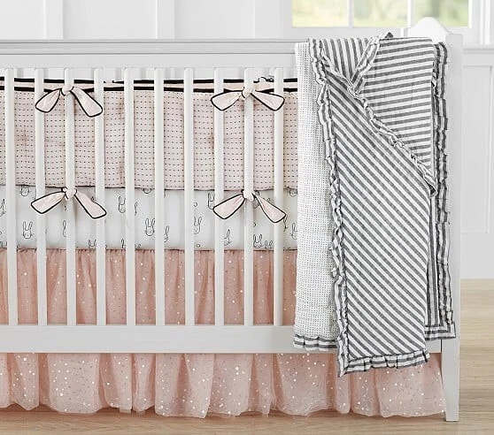 Ropa de cama edredón rosa lentejuelas Pottery Barn Emily & Merritt Tada niña falda