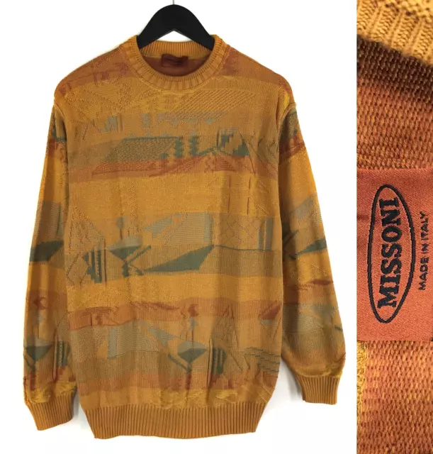 Men's MISSONI Jumper Orange Cotton Pullover Italy Size 48 / M