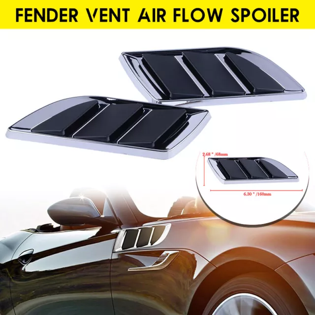 Pair Chrome Car Decorative Air Flow Intake Turbo Bonnet Hood Scoop Vent Cover