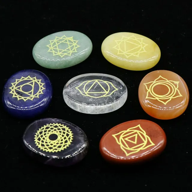 7PCS Chakra Stones Crystal Reiki Healing Energy Palm Natural Gemstone Quartz Set 2
