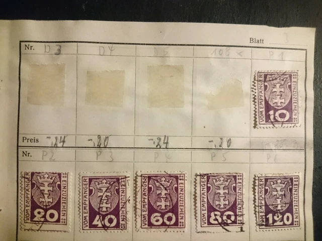 6 Portomarken Danzig Gestempelt mit Falz