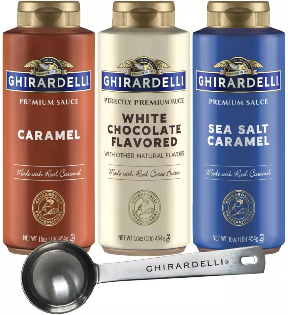 Ghirardelli Sea Salt Caramel, White Chocolate and Caramel Flavored Sauce 16 Oz B