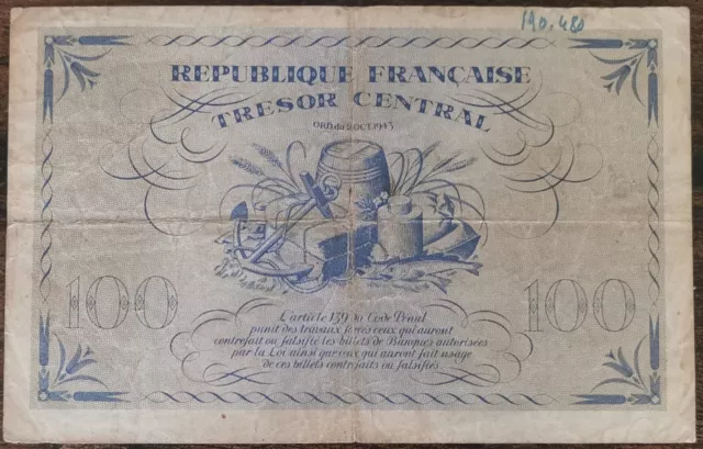 Billet de 100 francs MARIANNE Trésor Central 1943 FRANCE - PG 939.337 2