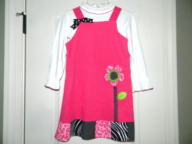 Girl's White Top & Pink Corduroy Dress w/Flower Size 6X