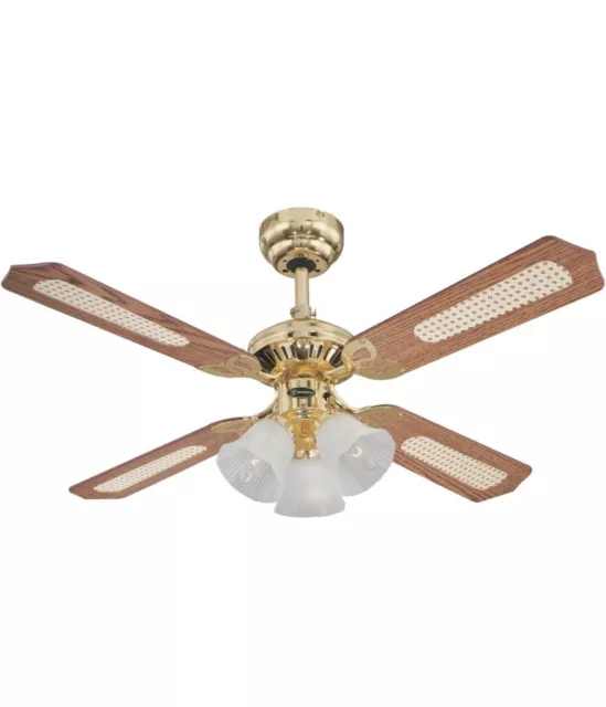 Westinghouse Princess Trio 105cm Ceiling Fan Polished Brass Oak Rattan