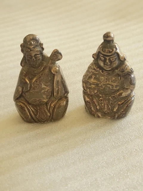 Vtg Oriental Man & Woman Sterling Silver 950 Salt And Pepper Shakers Miniature