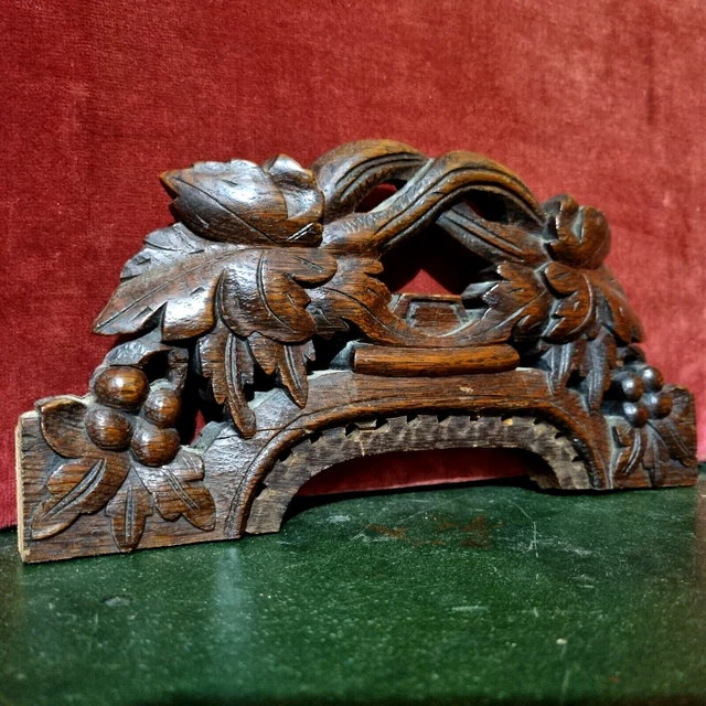 Scroll branch wood carving pediment 11 in - Antique French architectural salvage