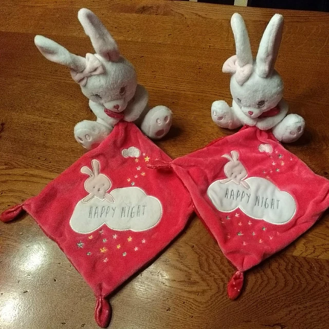 SIMBA TOYS lot de 2 DOUDOU LAPIN BLANC MOUCHOIR ROSE HAPPY NIGHT ETOILES NEUF
