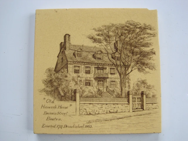 Antique Victorian Mintons Black On Buff 6" Wall Tile  - Old Hancock House C1895