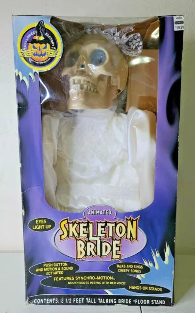 Vtg GEMMY Skeleton Bride 1998 Animated Talking Sings Creepy Songs 3.5 Foot NIB