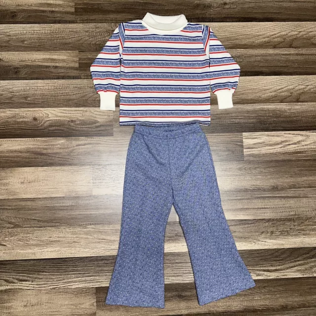 70s Kids Hippy Clothing Size 4T Shirt & Bell Bottoms Blue Health-Tex Made In USA