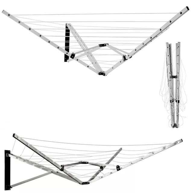 5 Arm Wall Mounted Rotary Airer 26 Meter Drying Space Washing Line Outdoor