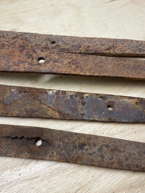 Antique 1800’s Barn Strap Hinges Hand Wrought Iron Round Ends 27 Inches 4