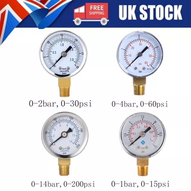 2" Well Pump Pressure Gauge, 0-160psi/bar, 1/4"NPT Male With 1/2"NPT Adaptor, -3-2-3% Accuracy