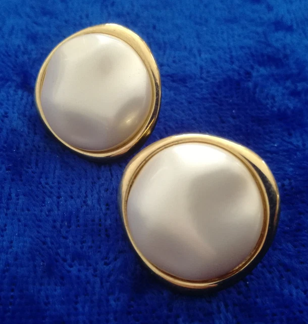 BOUCLES D'OREILLES CLIPS métal doré et cabochons Cécile Jeanne Vintage Couture EUR 80,00 - FR
