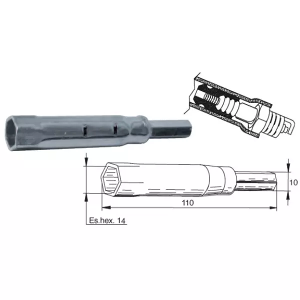 BUZZETTI Llave de bujía con extractor de pipa de silicona Hex 14