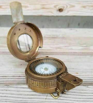 Solid Brass Antique British Military Prismatic Pocket Compass Marine Solid Gift