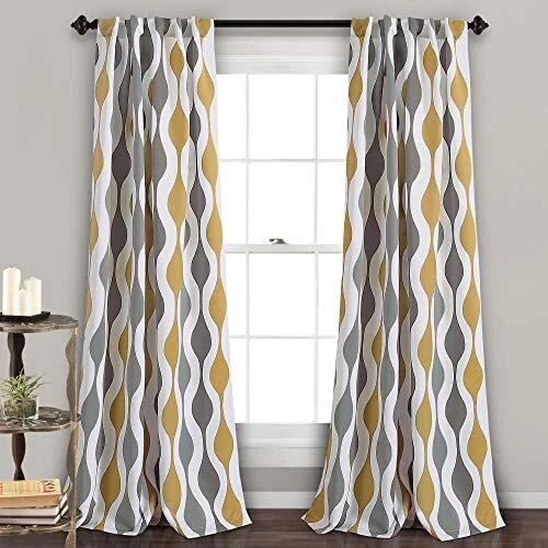 Lush Decor Mid Century Geo Room Darkening Window Curtain 108 in x 52 in Panel...