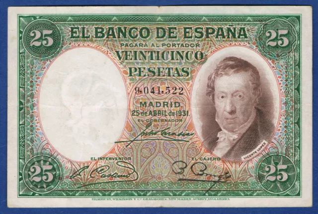 BANQUE D'ESPAGNE 25 PESETAS Pick n° 81 du 25 avril 1931 en TB 9,041,522