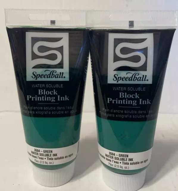 Two (2) Speedball 3504 Green Block water soluble Printing Ink 2.5 OZ Each