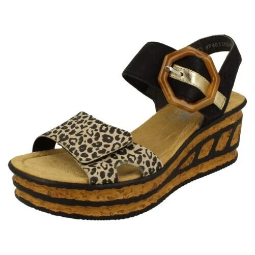 Femmes Rieker 68176 Boucle Détaillé Compensé Sandale