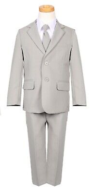 Boys Classic fit suit silver light grey formal wedding set long tie vest pants