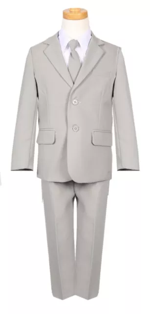 Boys Classic fit suit silver light grey formal wedding set long tie vest pants