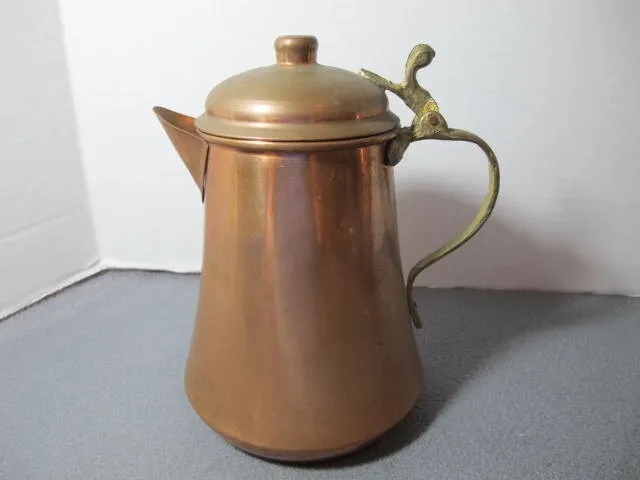 8" Copper & Brass Coffee Tea Pot Turkiye