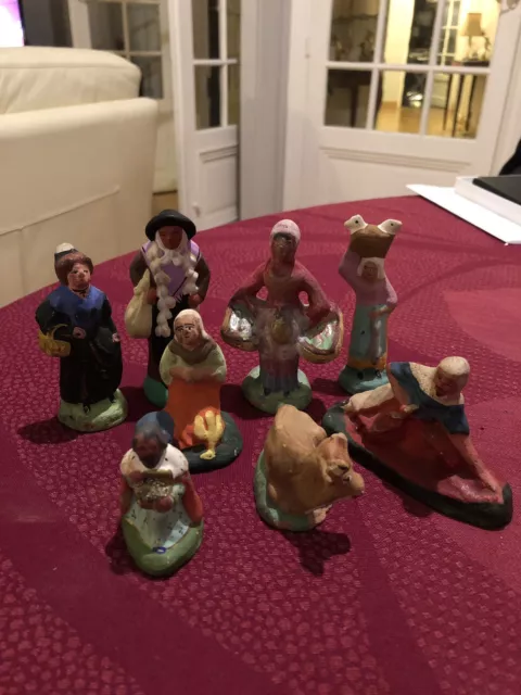 Lot De 8 Santons De Crèche En Argile Anciens