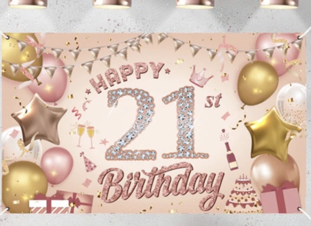 LARGE HAPPY 21ST Birthday Backdrop Banner Photo Background Polyester UK ...