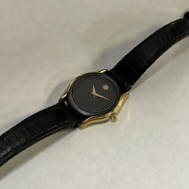 womens Movado Black Dial Gold Trim 88-66-820 N, Pre Owned Running New Battery